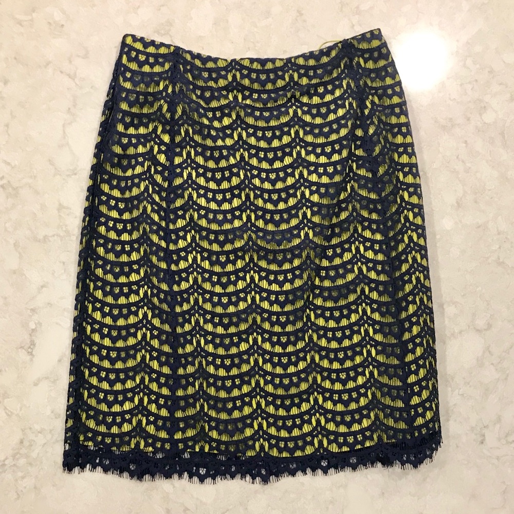 *NWT* Carven Navy/Lime Lace Skirt (FR38/US6)